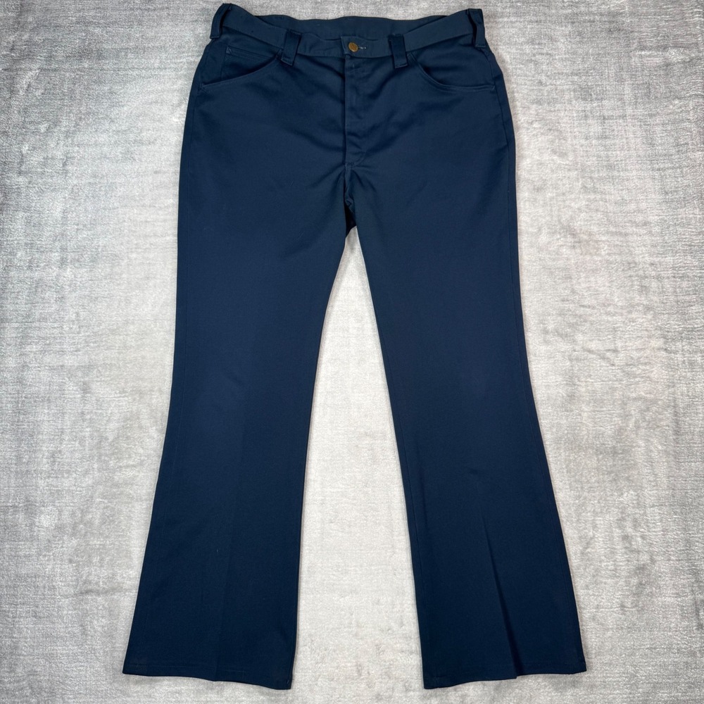 Lee Pants Mens 34x29 Blue Vintage 70s Perma Press Flare Bell Bottom Trouseres